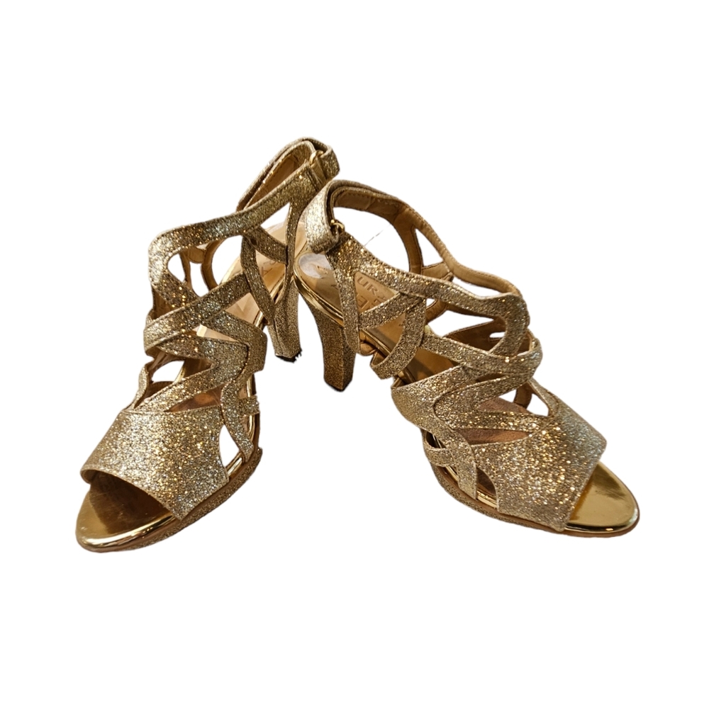 NWOT NATURALIZER Metallic Gold Glitter Slingback 3" Heel Sandals | SZ 6.5